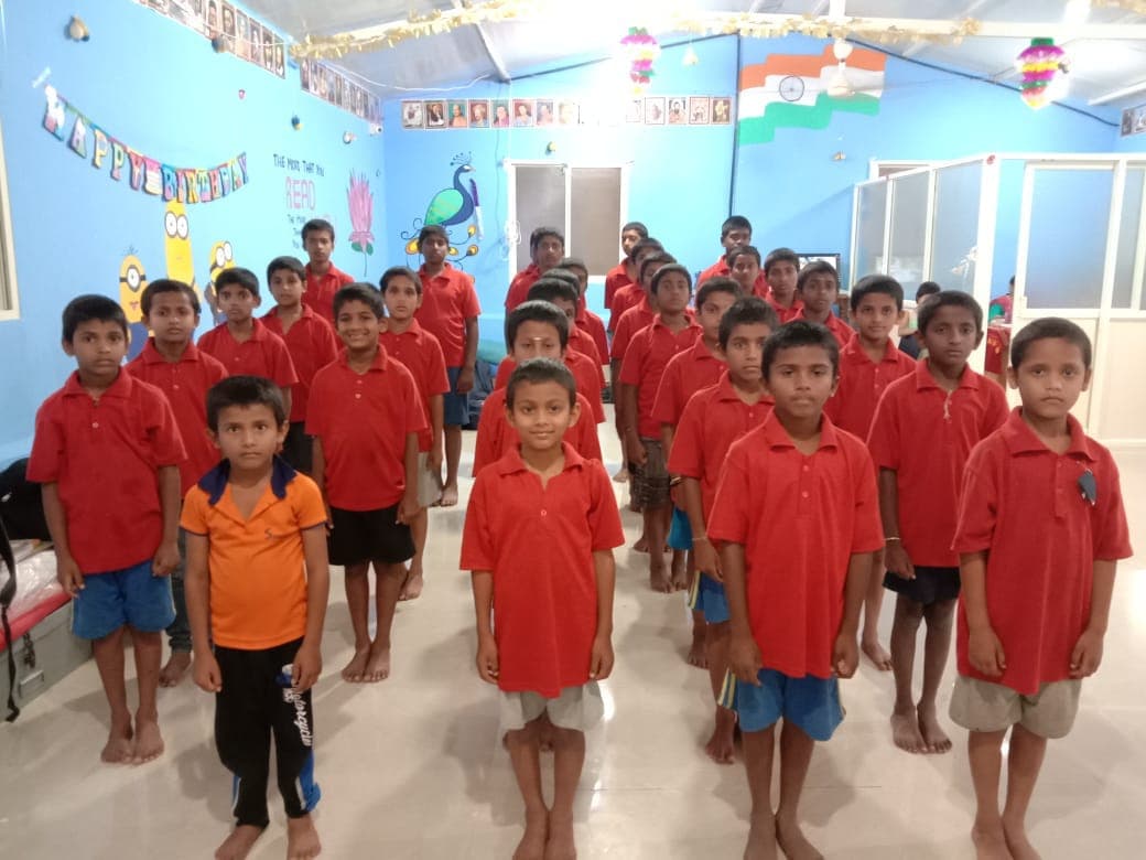 Boys group assembly at Janaseva Ashrama